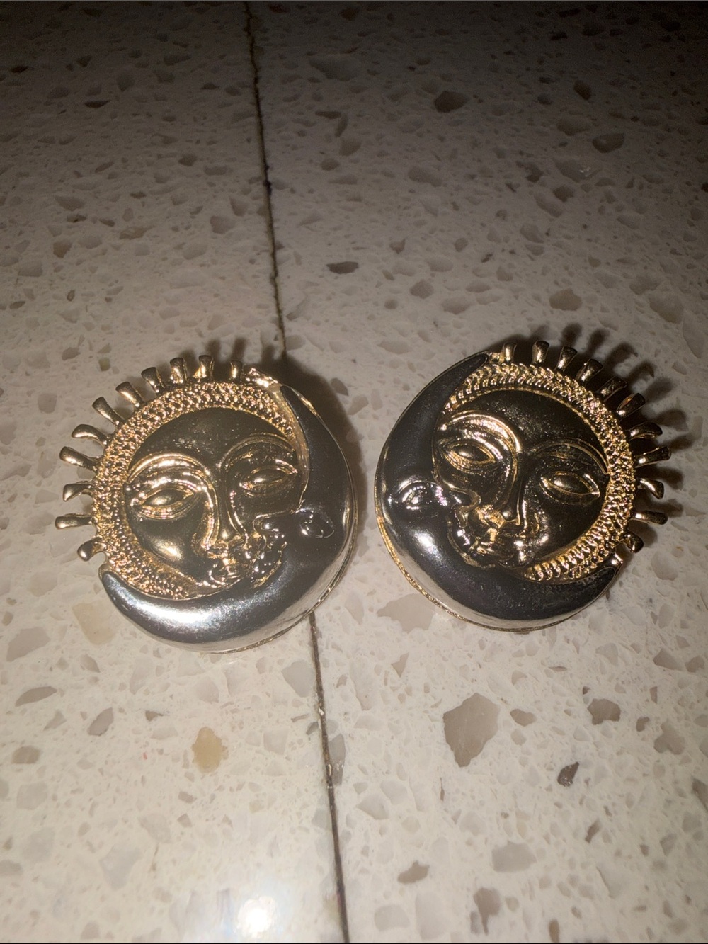 Sun and Moon Metal Clip-On Earrings - Gold and Silver New